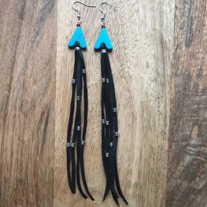 Handmade Long Leather Ruby Boho Festival Earrings